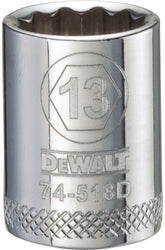 DeWALT DWMT74518OSP Hand Socket, 13 mm Socket, 3/8 in Drive, 12-Point, Vanadium Steel, Polished Chrome